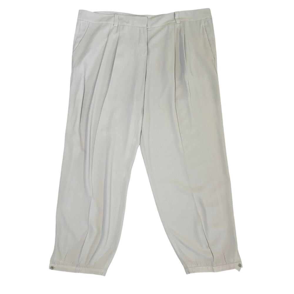 Eileen Fisher light gray 100% silk pleated ankle with button detail  pants XL